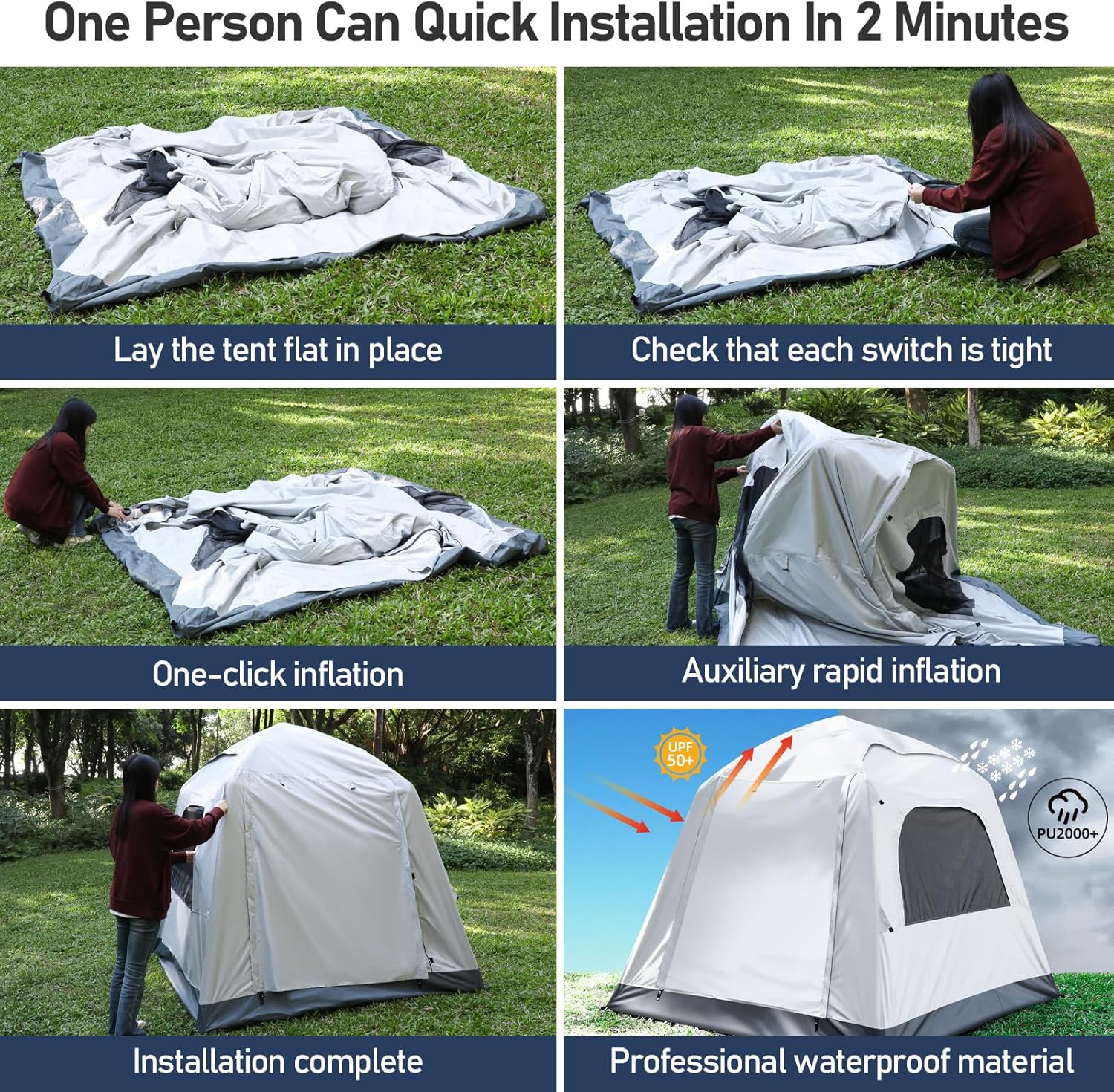 Automatic Inflatable Camping Tent，Easy Set up 3-4 Person Glamping Outdoor Air Blow Up Tents, Quick Setup Air Tent with a Built-in air Pump,Waterproof Inflatable House Tent for Adults wourant