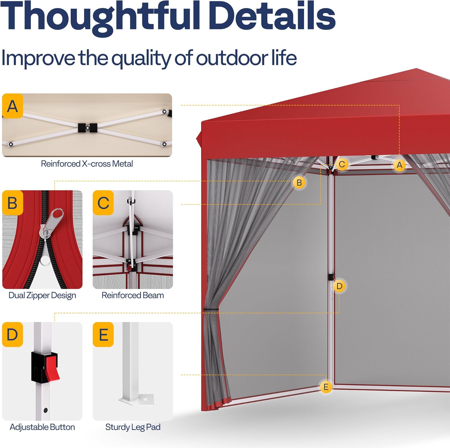 10x10ft Easy Pop-Up Canopy, Outdoor Screen Tent with Mosquito Netting, 2 Zipper Doors, and Roller Bag for Yard Camping Picnic Party Events, Beige wourant