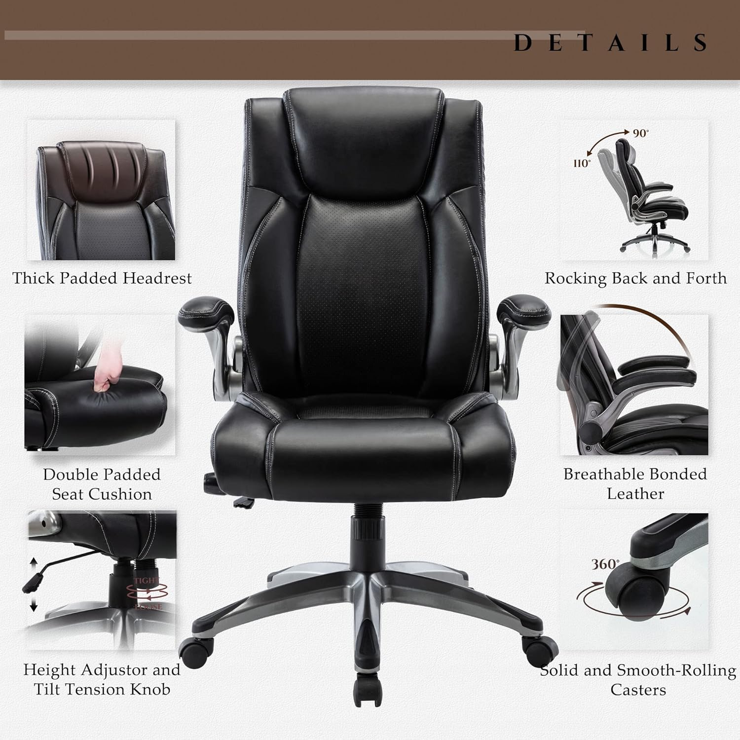 Executive Office Chair Computer Desk Chair Swivel Home Office Chair Upgraded Casters wourant