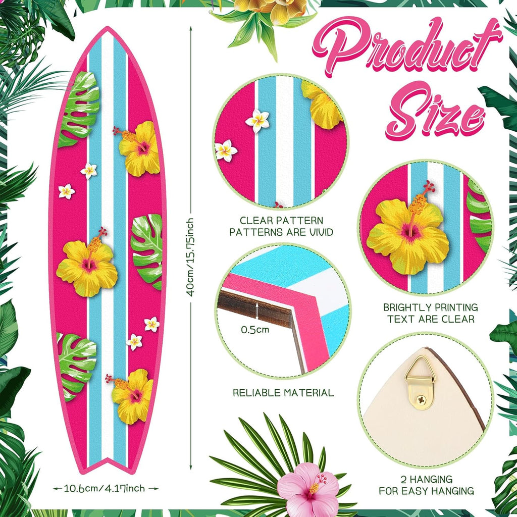 Blulu 4 Pcs Surfboard Wall Decor Surfboard Wall Hanging Sign Wooden Beach Decoration Summer Theme Decor Hawaiian Luau Party Decoration for Home Bar Aloha Tropical Birthday Party(Tiki) wourant