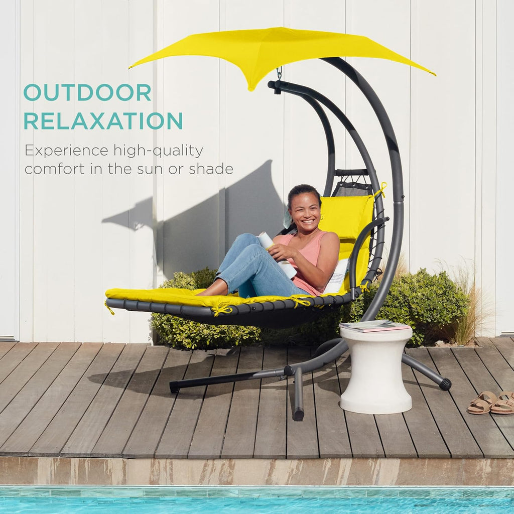 Best Choice Products Outdoor Hanging Curved Steel Chaise Lounge Chair Swing w/Built-in Pillow and Removable Canopy - Teal wourant
