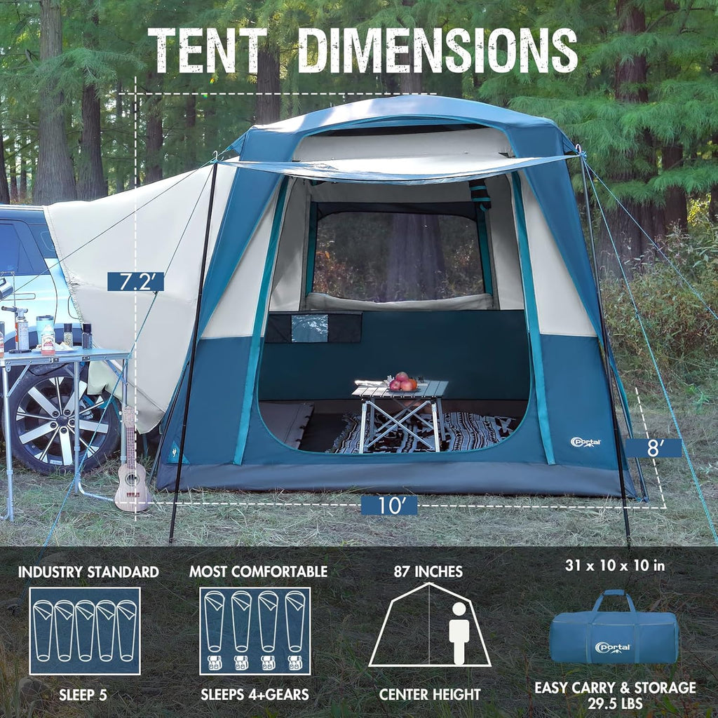 Portal 5-Person SUV Tent with Porch, 2-in-1 Car Camping Tent, Water-Resistant & Windproof, Trunk Tent with 2 Doors for Travel & Outdoor Adventures wourant