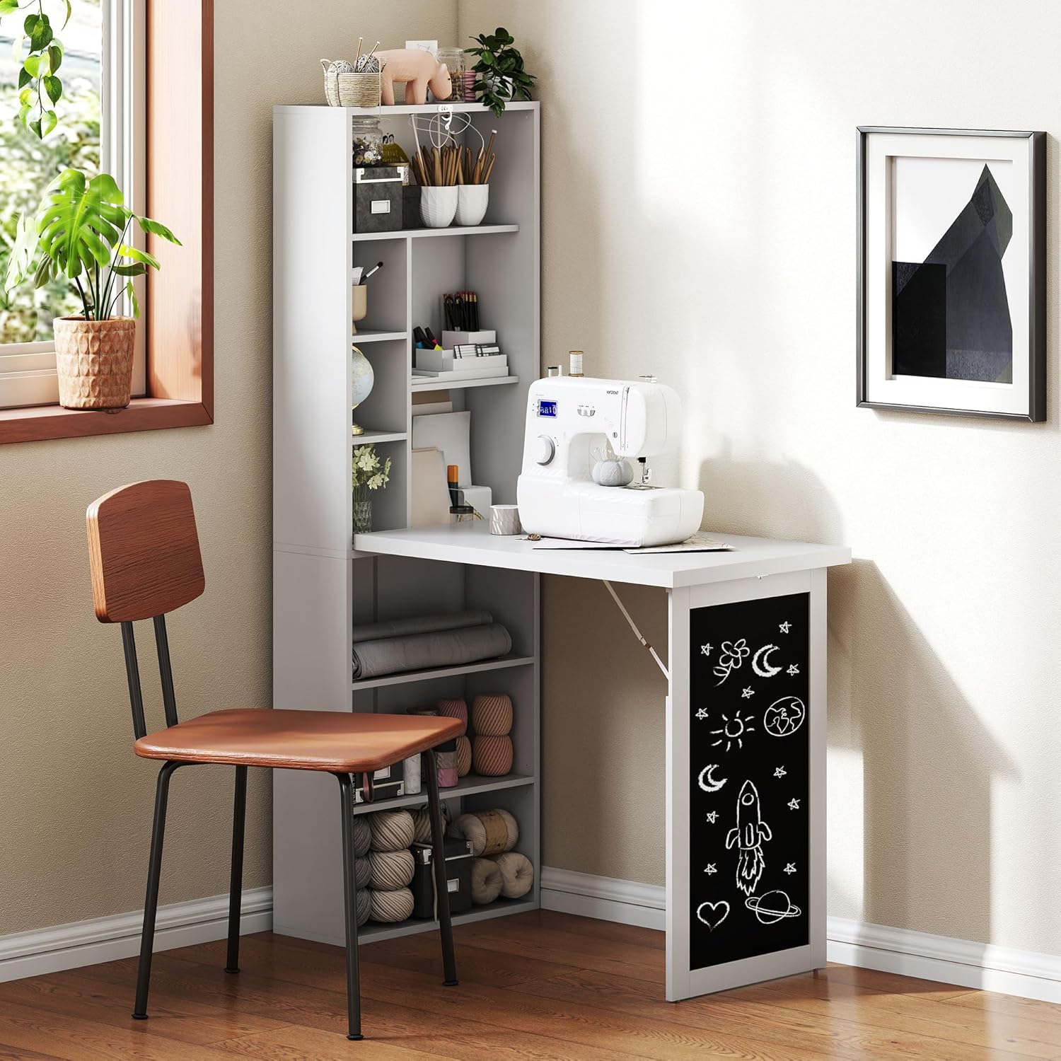 Folding convertible writing desk, wall mounted desk cabinet, multifunctional home office workstation wourant