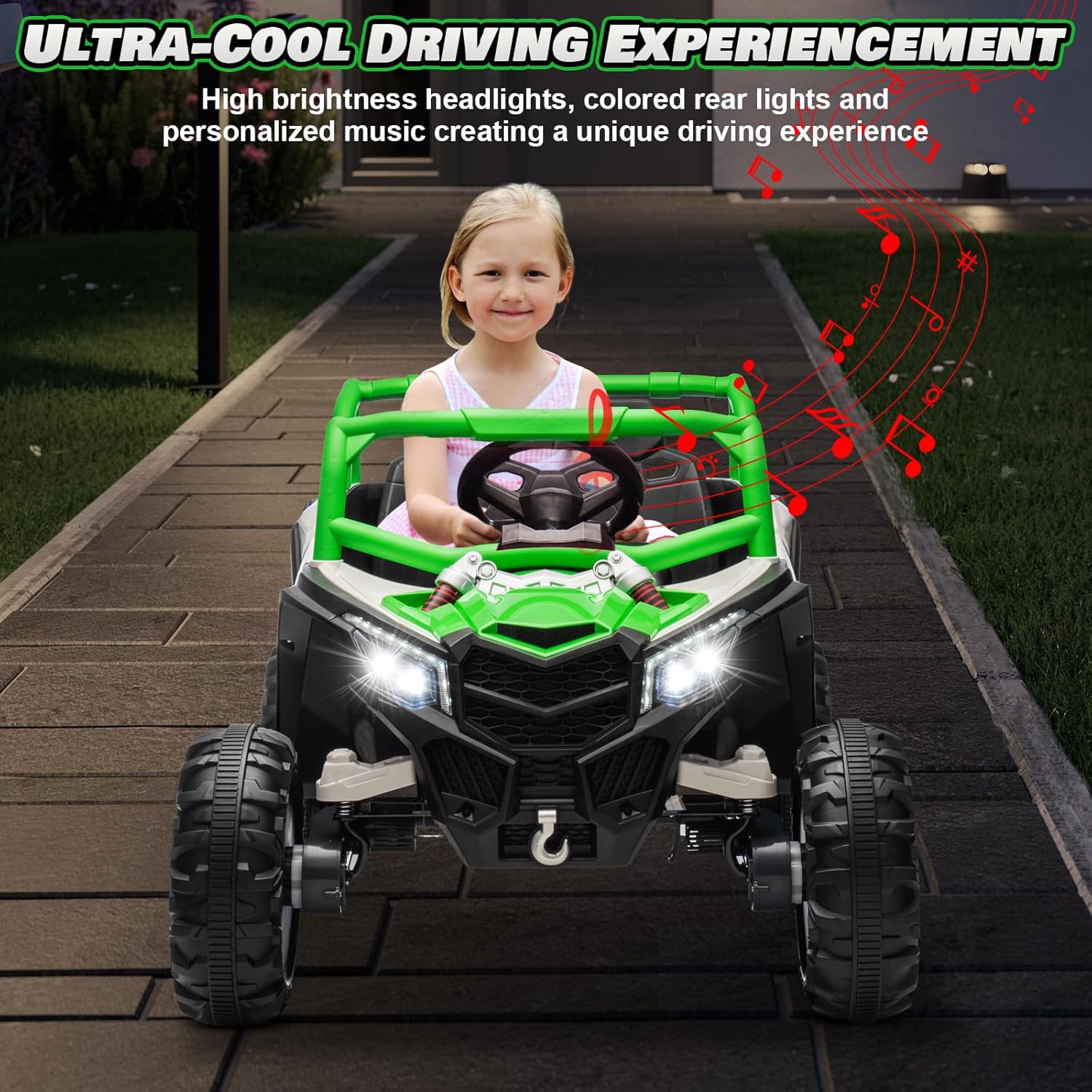 JOYRACER Kids Remote Control Car with 4 x 150W Motors, Shock Absorbers, Bluetooth, MP3 Player, and Headlights wourant