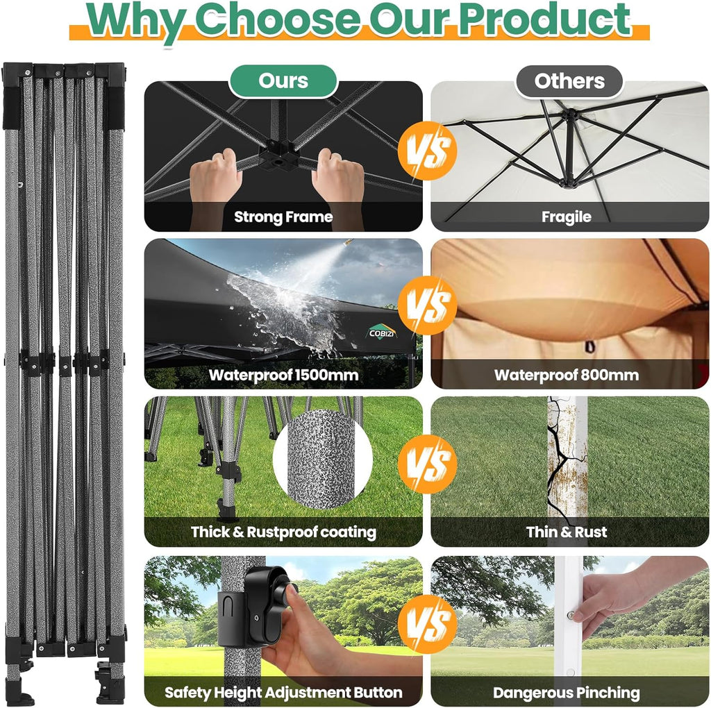 COBIZI 10x20 Heavy Duty Pop up Canopy Tent with 6 sidewalls Easy Up Commercial Outdoor Canopy Wedding Party Tents for Parties All Season Wind & Waterproof Gazebo with Roller Bag,Black(Frame Thickened) wourant