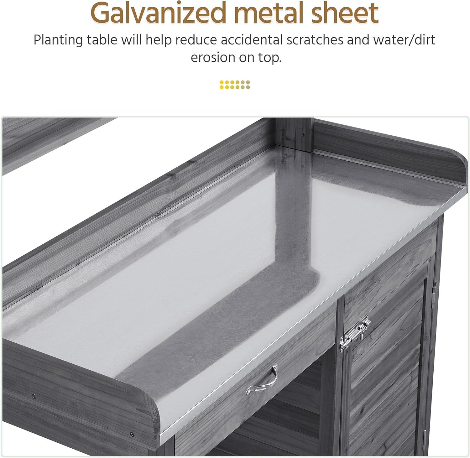 Yaheetech Outdoor Garden Potting Bench Table Work Bench Metal Tabletop W/Cabinet Drawer Open Shelf Natural Wood wourant