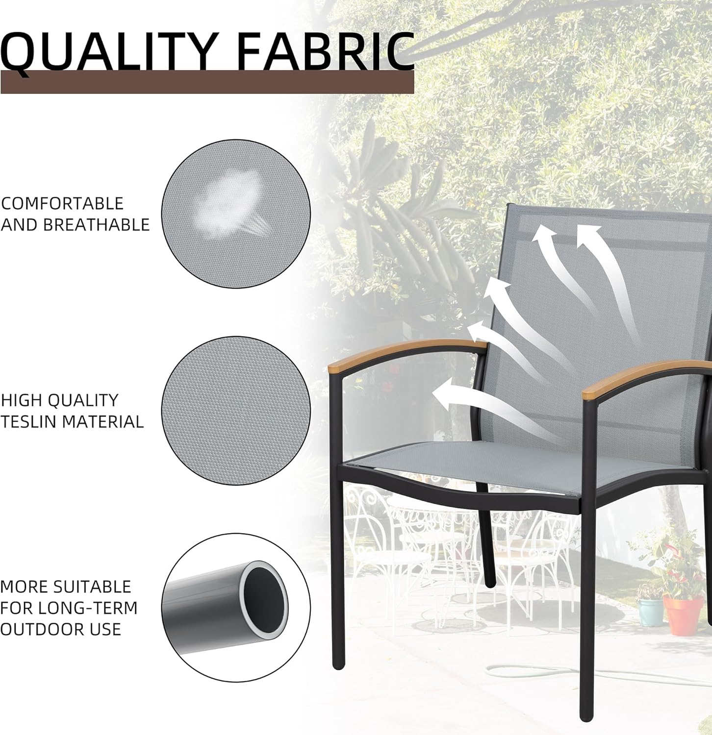 Shintenchi 3 Pieces Patio Bistro Sets, Outdoor Textilene Fabric Conversation Bistro Set, Textilene Fabric Front Porch Chairs Small Patio Furniture Set with Table for Lawn,Garden,Balcony (Black) wourant