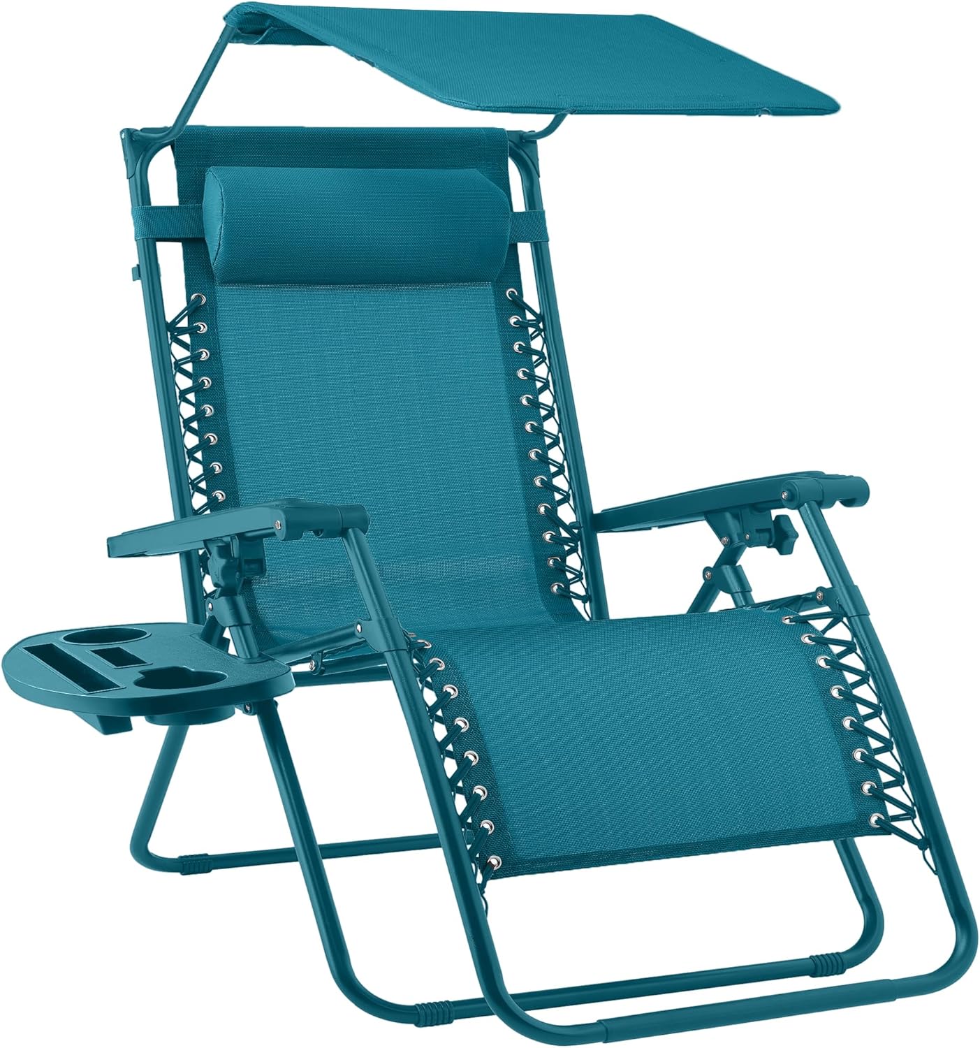Best Choice Products Folding Zero Gravity Outdoor Recliner Patio Lounge Chair w/Adjustable Canopy Shade, Headrest, Side Accessory Tray, Textilene Mesh - Peacock Blue wourant