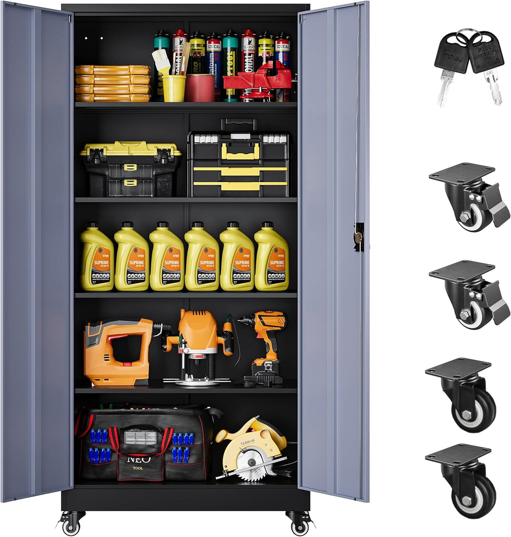 SISESOL Metal Storage Cabinet with Wheels,75 inch Tall Rolling Garage Storage Cabinet wourant