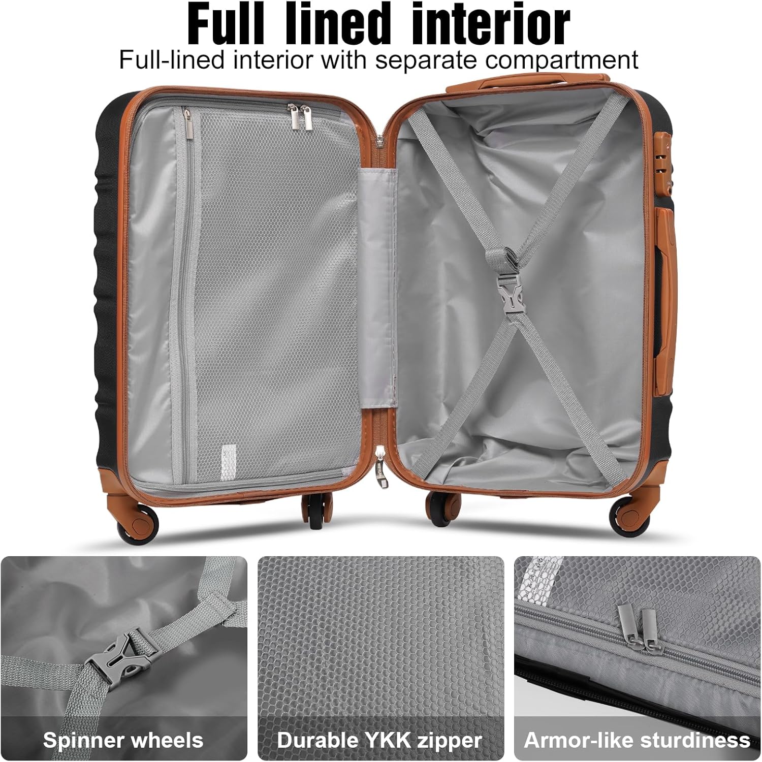 LONG VACATION 6 Piece Luggage Set Carry on Suitcase with ABS+PC hardshell, Spinner Wheels & YKK Zipper TSA Lock wourant