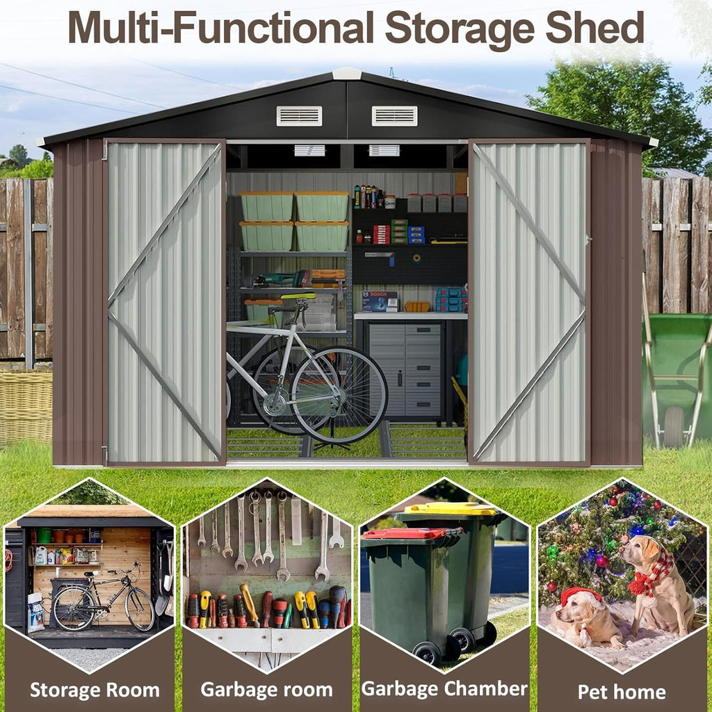 Aoxun 6.2x4 FT Shed Outdoor Storage Shed Metal Garden Shed Slooping Roof Tool Shed Bike Shed wourant