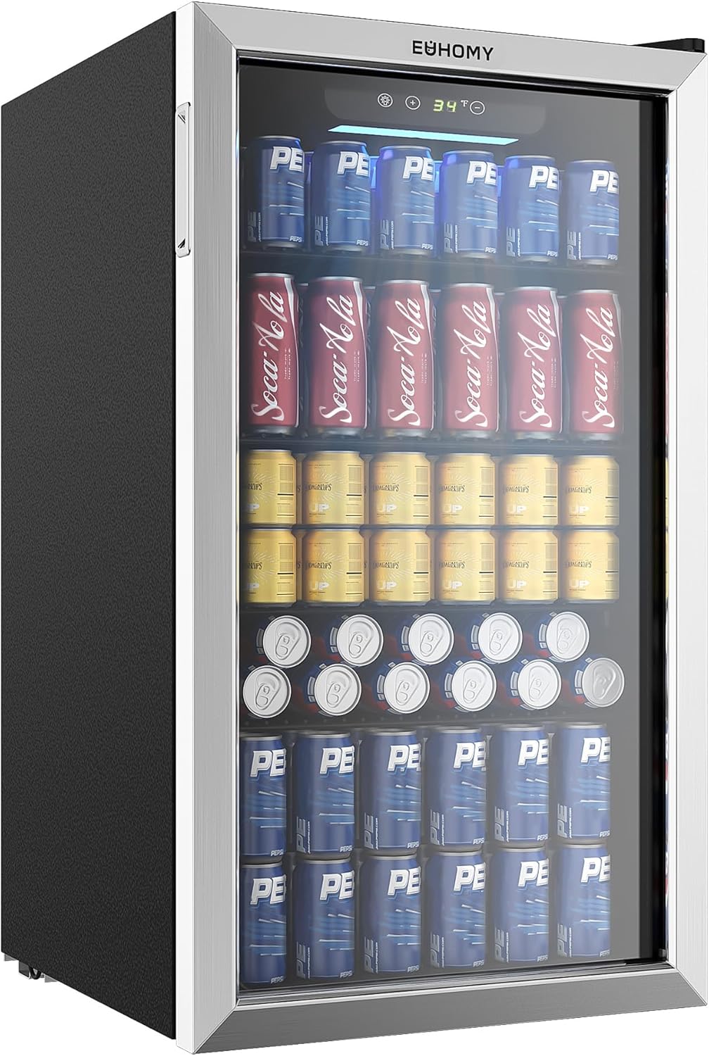 EUHOMY Beverage Refrigerator Cooler, 130 Can Mini Fridge with Glass Door for Soda Beer or Wine, Beverage Cooler for Home, Office, Bar with Adjustable Removable Shelves, Silver wourant