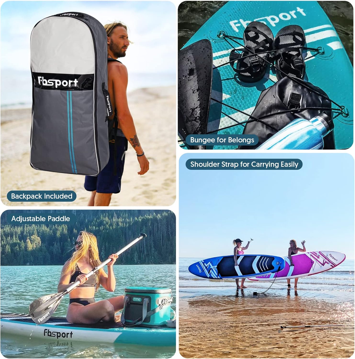 FBSPORT 11' Premium Stand Up Paddle Board, Yoga Board with Durable SUP Accessories & Carry Bag | Wide Stance, Surf Control, Non-Slip Deck, Leash, Paddle and Pump for Youth & Adult wourant