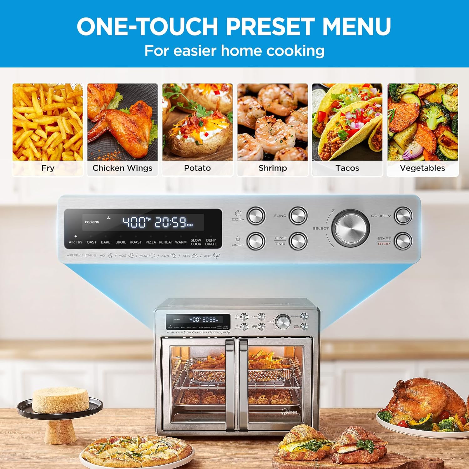 Flexify French Door Toaster Oven Air Fryer Combo 26.4 QT Extra Large Air Fryer Countertop wourant