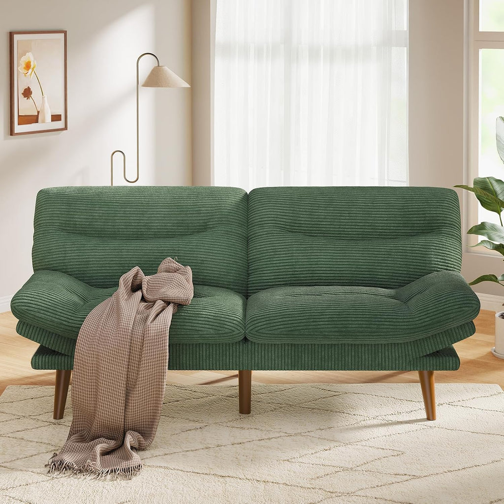 Pipishell Convertible Futon Sofa Bed,66" Corduroy Futon Couch with Adjustable Backrest and Armrests, Recliner Sleeper Sofa for Small Spaces, Play Room or Office, Grey wourant