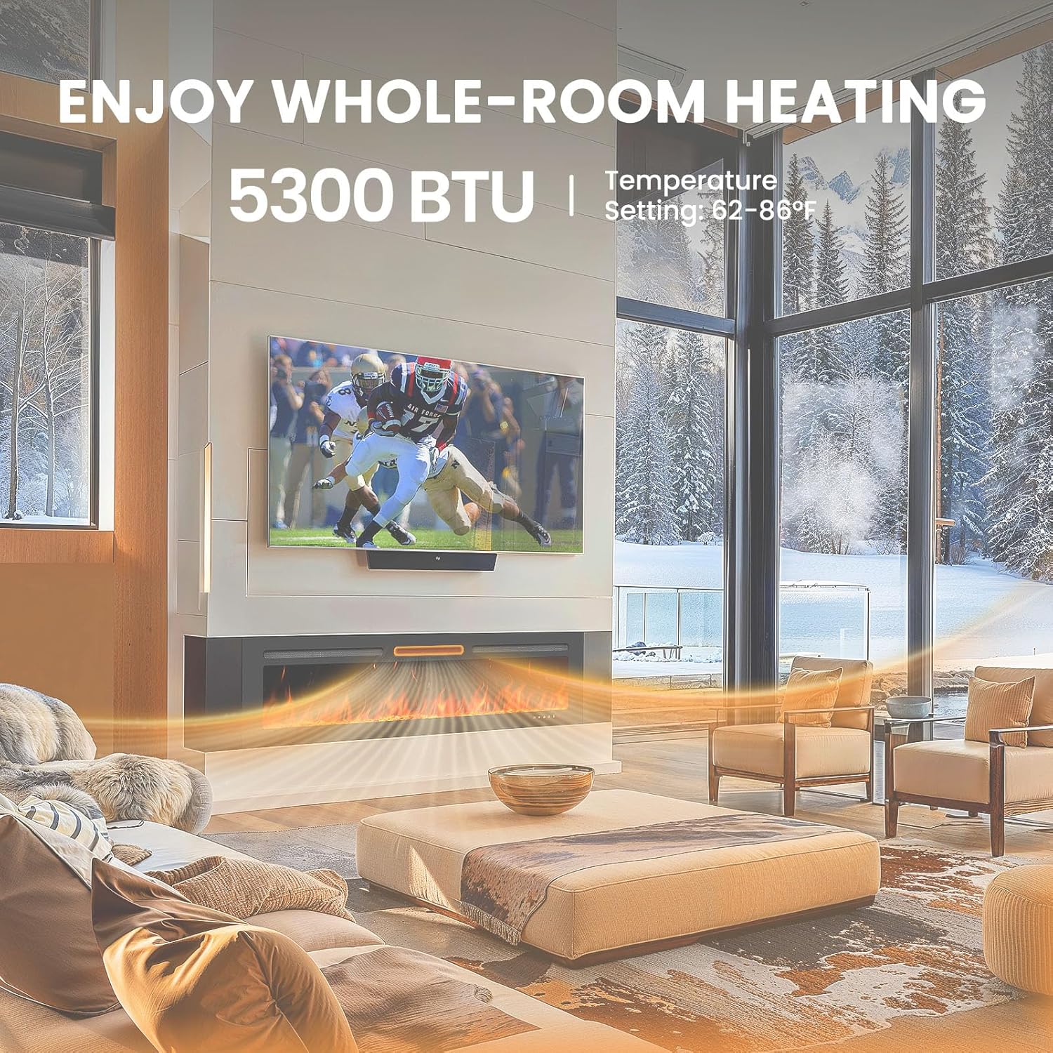 Silonn 50″Smart Electric Fireplace Heater with App & Remote Control, 5300 BTU Heat Output, Ultra-Slim Wall-Mounted or Recessed Electric Fireplace Inserts with Timer, 20 Flame Colors,WiFi Enabled wourant