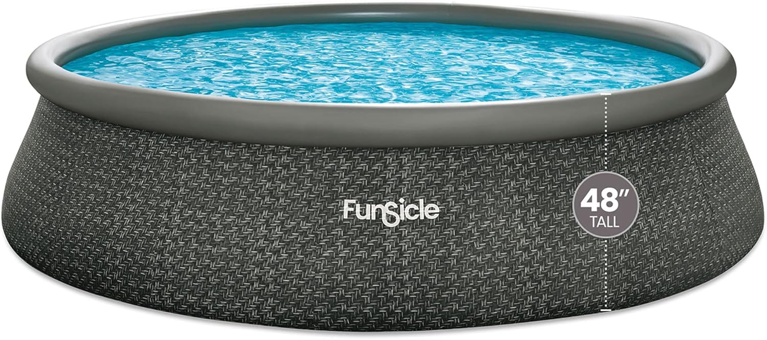 Funsicle 12 Foot by 36 Inch Quickset Round Inflatable Ring Top Outdoor Above Ground Swimming Pool Set with Pump and Cartridge Filter, Dark Herringbone wourant