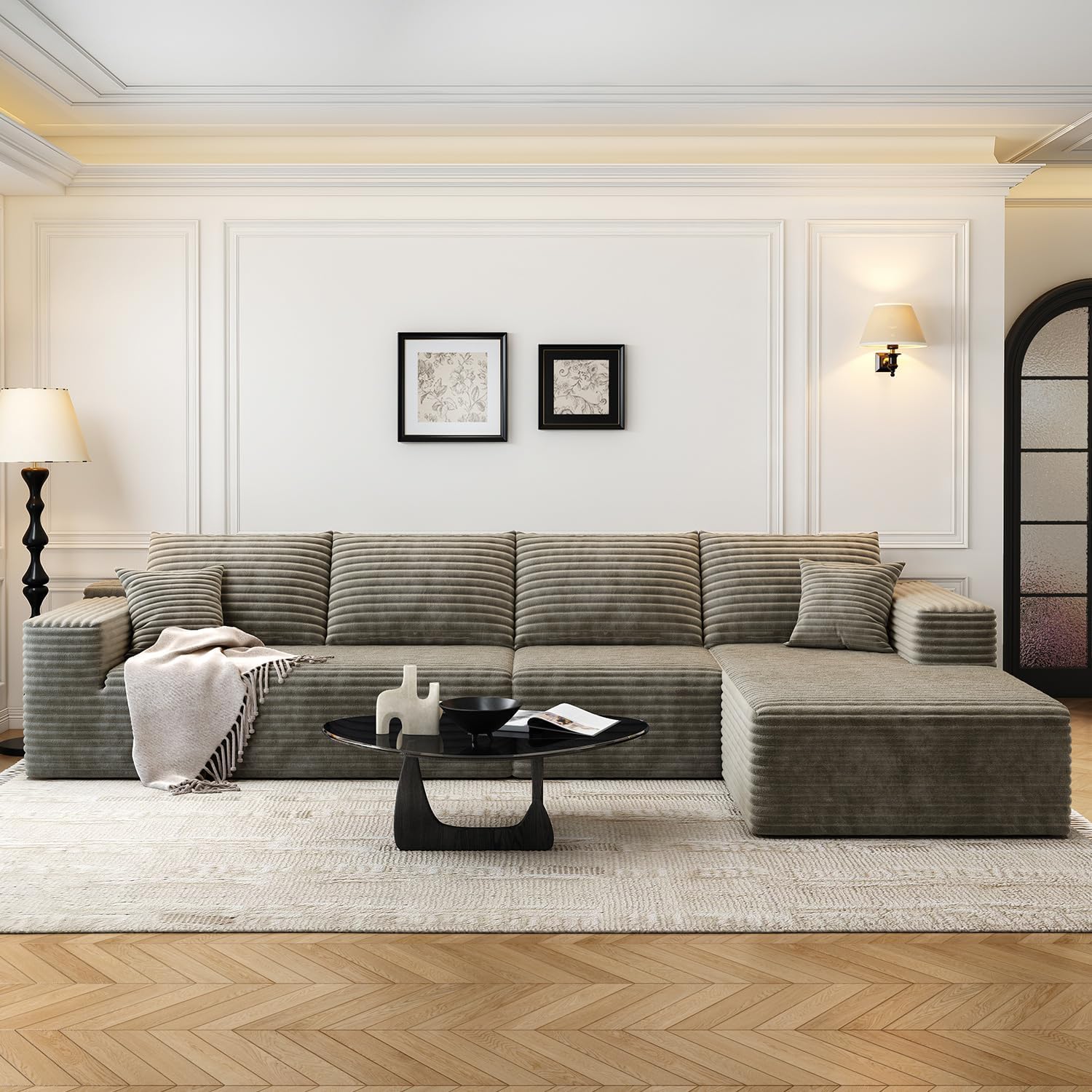 107.5 inch Cloud Modular Sectional Sofa with L-Shaped Chaise Lounge, Modern Minimalist Upholstered Sofa Deep Seating Corner Sofa wourant