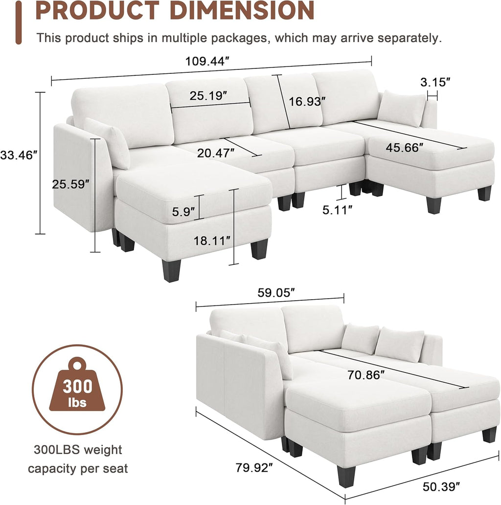 Modular Sectional Sof Convertible U Shaped Sofa Couch with High Density Memory Foam wourant