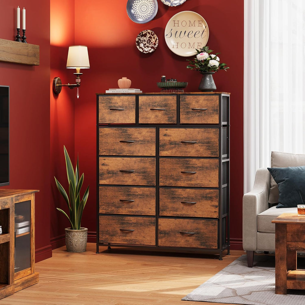 Storage Organizer Unit with 11 Fabric Bins, Storage Drawers Organizer with Steel Frame, Tall Storage Tower Organizaton wourant