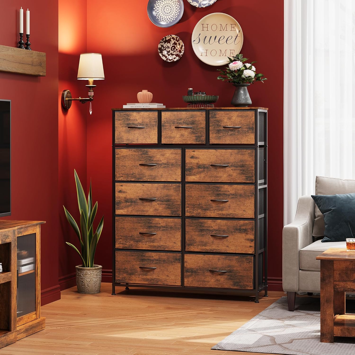 Storage Organizer Unit with 11 Fabric Bins, Storage Drawers Organizer with Steel Frame, Tall Storage Tower Organizaton wourant