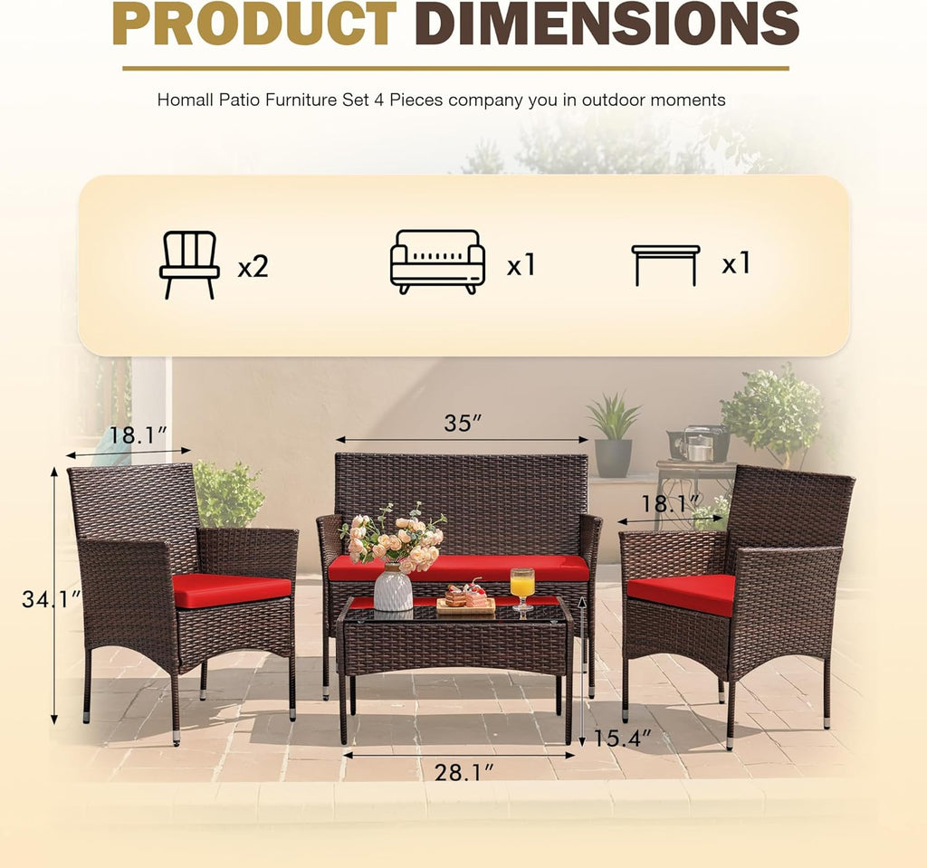 Homall 4 Pieces Outdoor Patio Furniture Sets Rattan Chair Wicker Set, Outdoor Indoor Use Backyard Porch Garden Poolside Balcony Furniture Sets Clearance (Brown and Beige) wourant