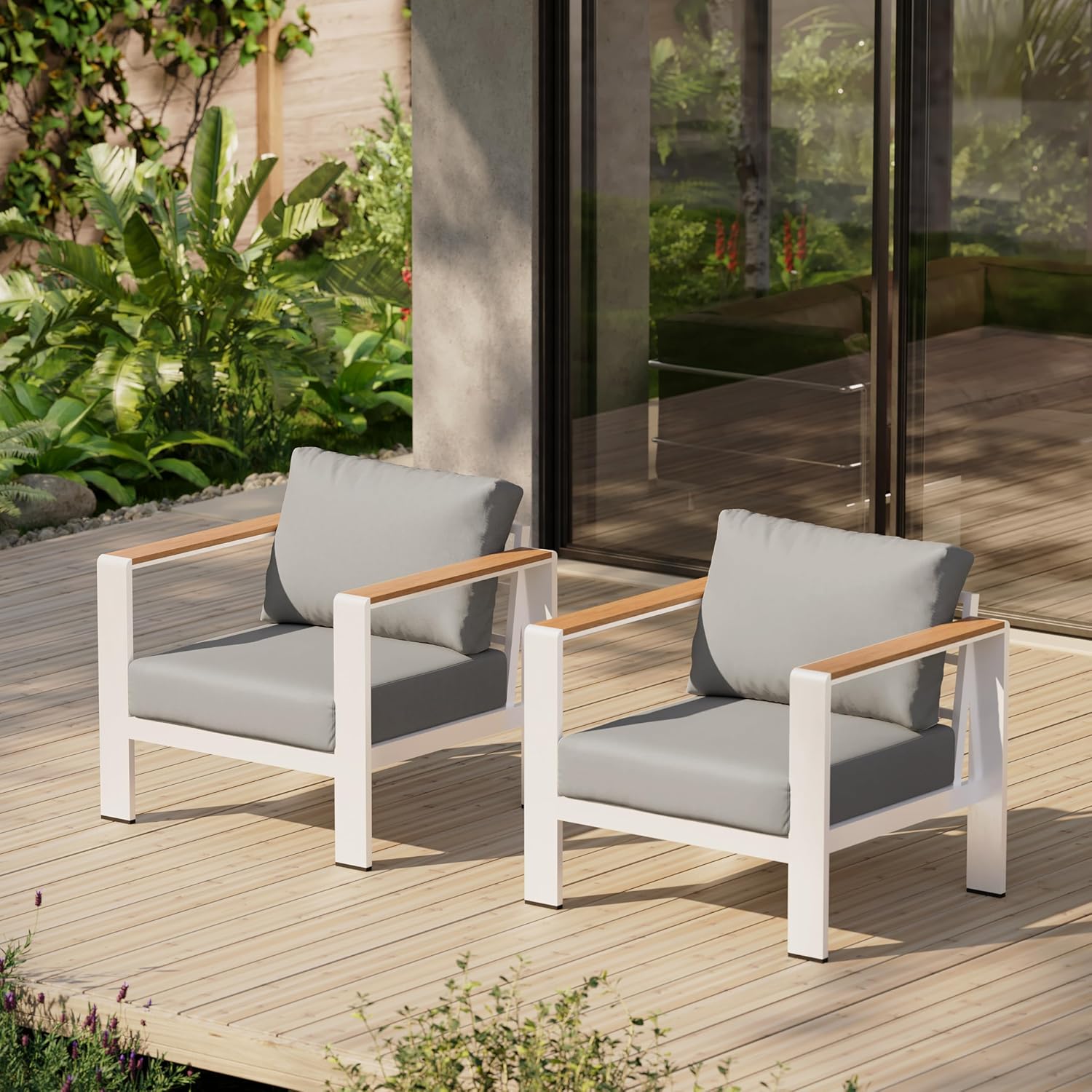 Aluminum Outdoor Patio Furniture Set with Coffee Table, 5 Piece Patio Conversation Sets, Outdoor Sectional Furniture for Porch, Balcony, Yard, Gray woonhhop