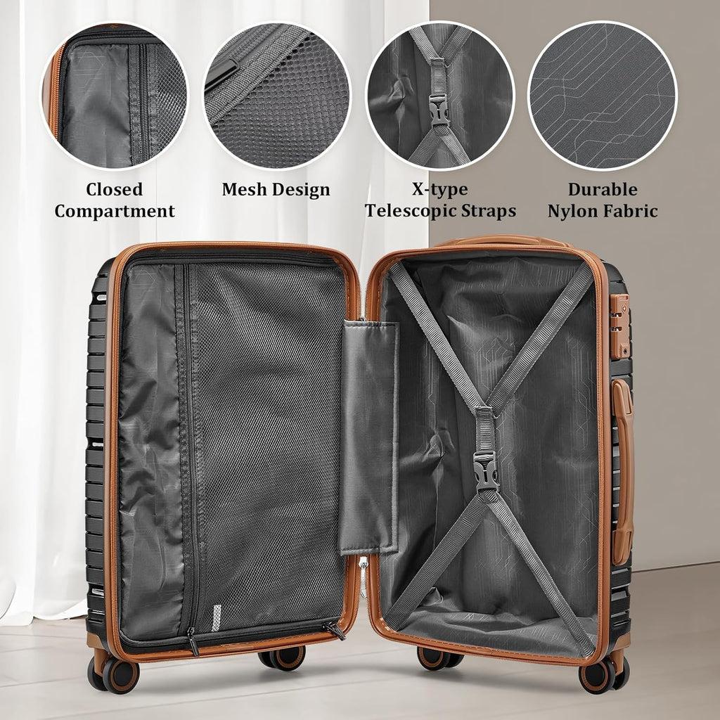 5-piece PP hardshell lightweight travel carry-on luggage set with dual spinner wheels and TSA lock wourant