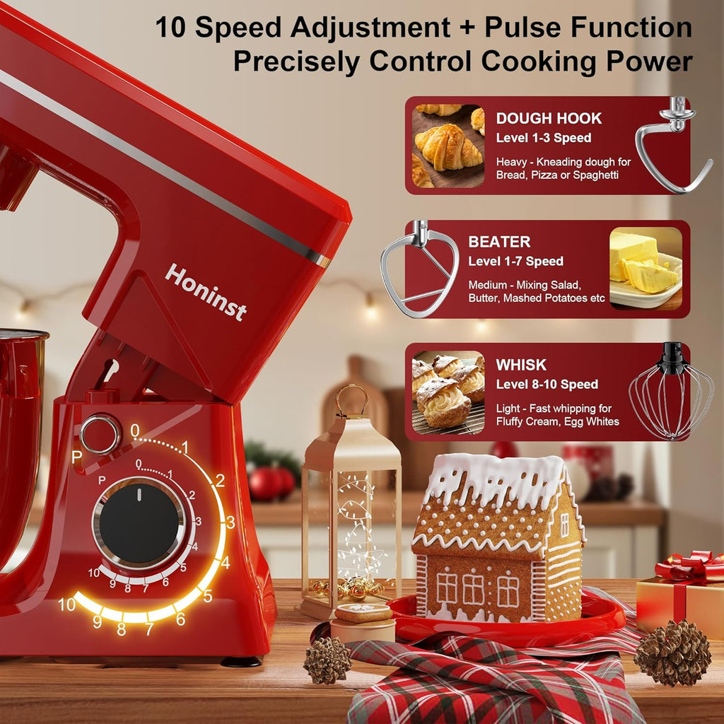 10-Speed Stand Mixer with 8-in-1 Splash Guard, Tilt Head, 6-Quart Stainless Steel Bowl + Dishwasher-Safe Dough Hook/Whisk/Blender/Scraper wourant