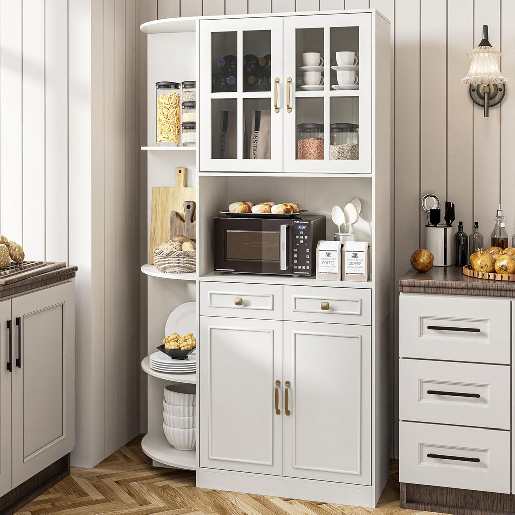 Kitchen Hutch Pantry Cabinet 71" Tall with Glass Doors wourant