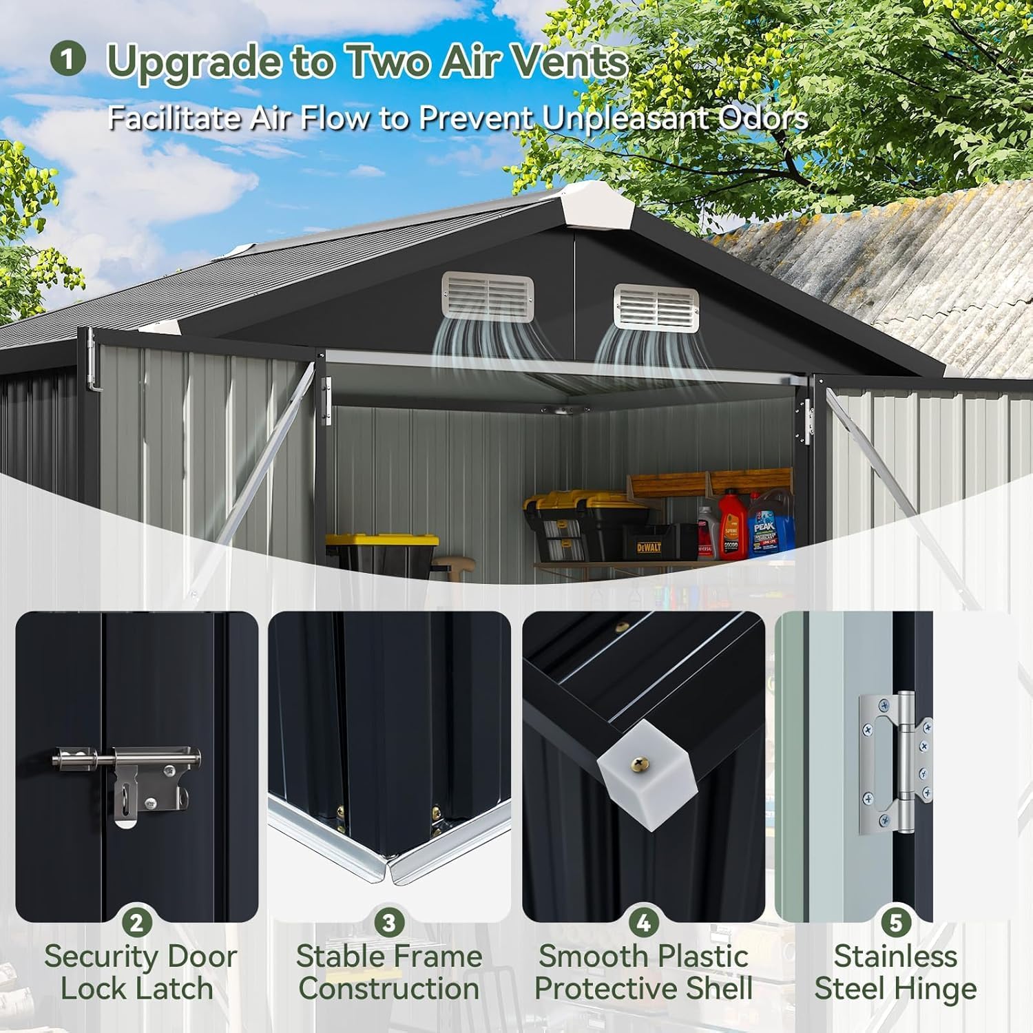 Aoxun 6.2x4 FT Shed Outdoor Storage Shed Metal Garden Shed Slooping Roof Tool Shed Bike Shed wourant