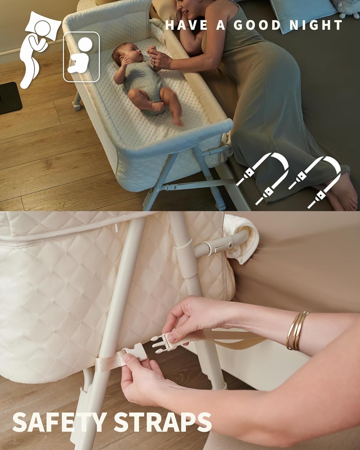 Bassinet Bedside Sleeper Baby Crib for Newborn Baby Bassinets Bedside Sleeper 4 Auto-Lock wourant