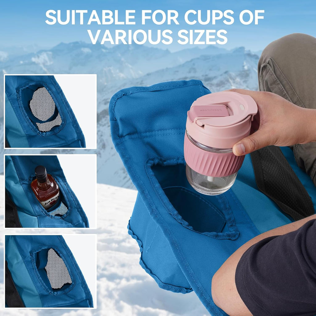 Double Camping Chairs Padded Loveseat Chair for 2 Person - Heavy Duty Oversized Camping Couch for Adults Outdoor Lawn Beach - Portable Folding Sofa with Cup Holders and Carry Bag, Grey wourant