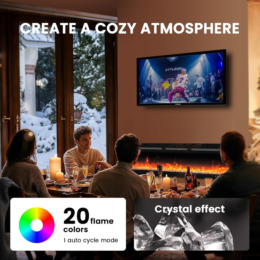50" Smart Electric Fireplace 5300 BTU Heat Output, Ultra-Slim Wall-Mount or Built-In Electric Fireplace wourant