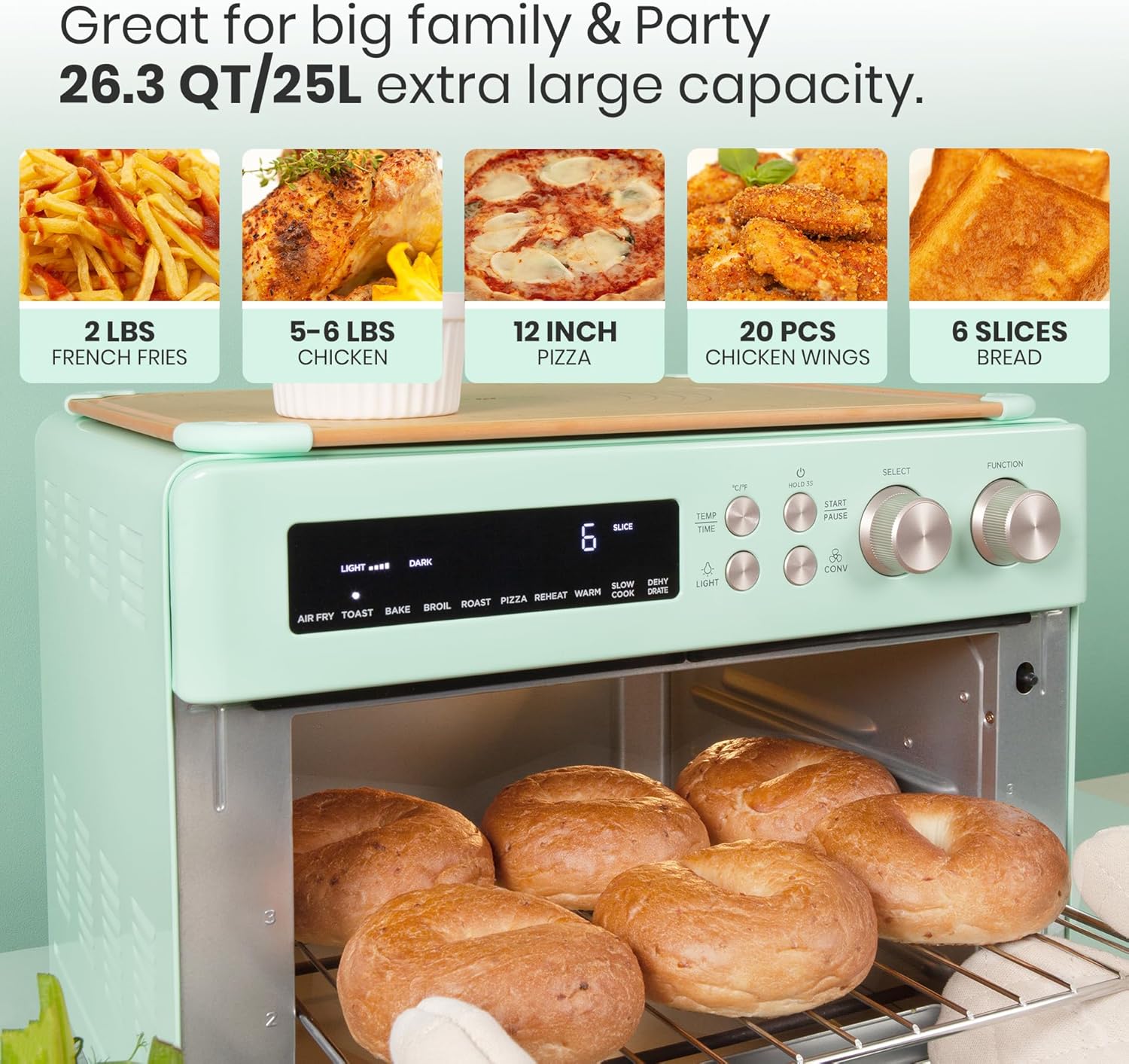 Infrared Heating Air Fryer Toaster Oven, Extra Large Countertop Convection Oven 10-in-1 Combo, 6-Slice Toast, Enamel Baking Pan Easy Clean with Recipe Book, Black Matte Stainless Steel wourant