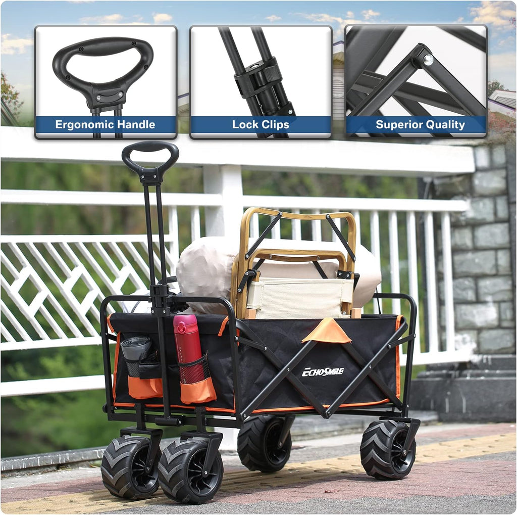 Heavy Duty 350 lb Capacity Foldable Caravan, Outdoor Folding Camping Caravan, Portable Grocery Cart, Adjustable Rolling Cart wourant