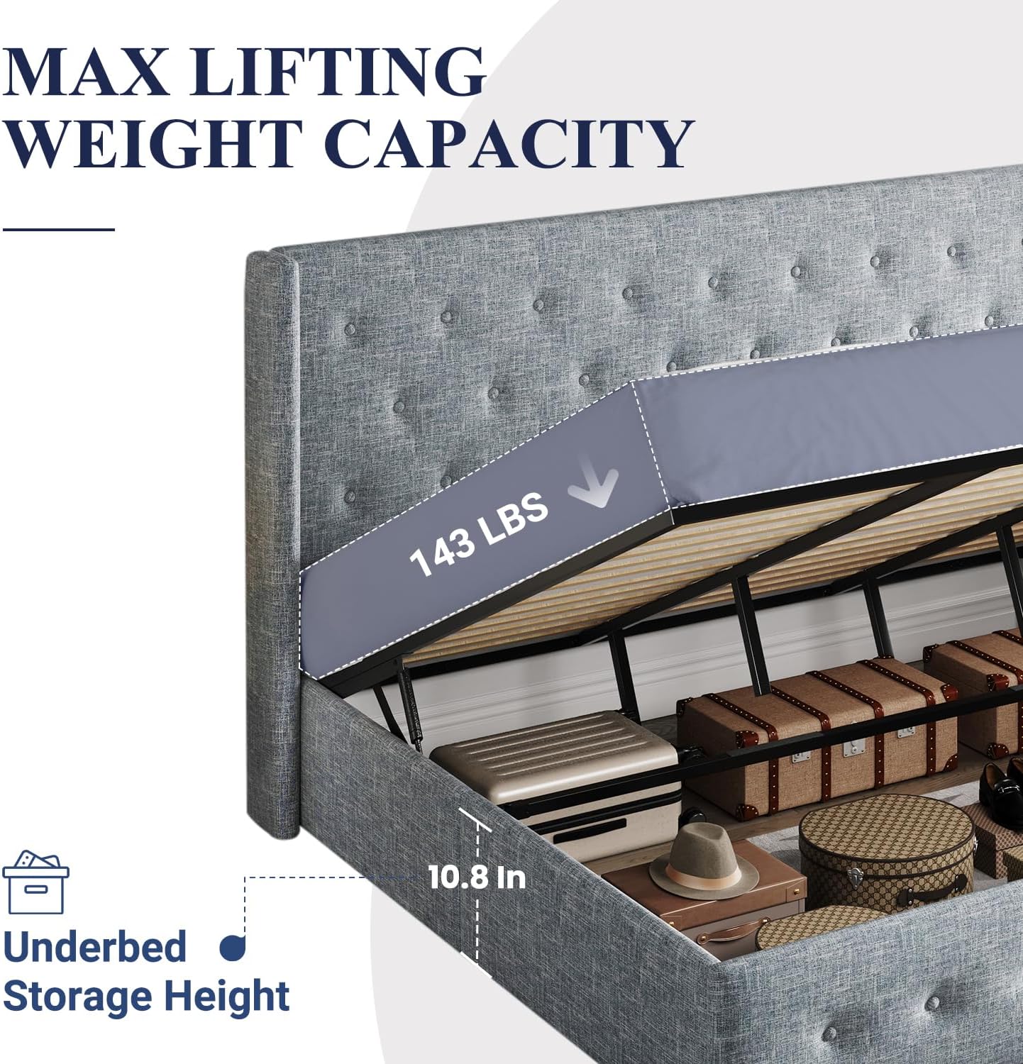 Allewie Queen Size Lift Up Storage Bed Modern Wingback Headboard Hydraulic Support wourant