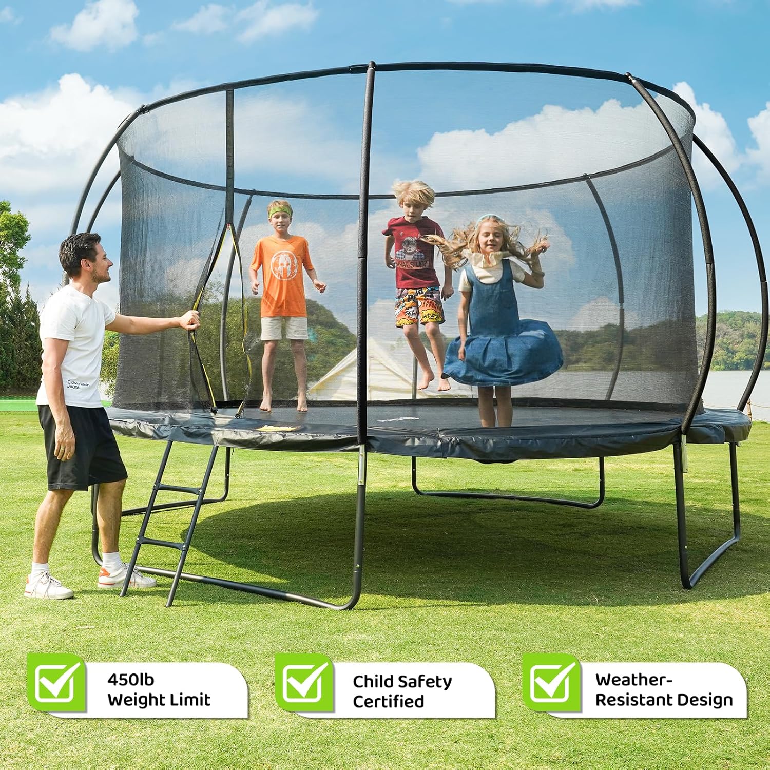 Gigu 10FT 12FT 14FT Recreational Trampolines with Enclosure Net and Ladder Anti-Rust Coating wourant