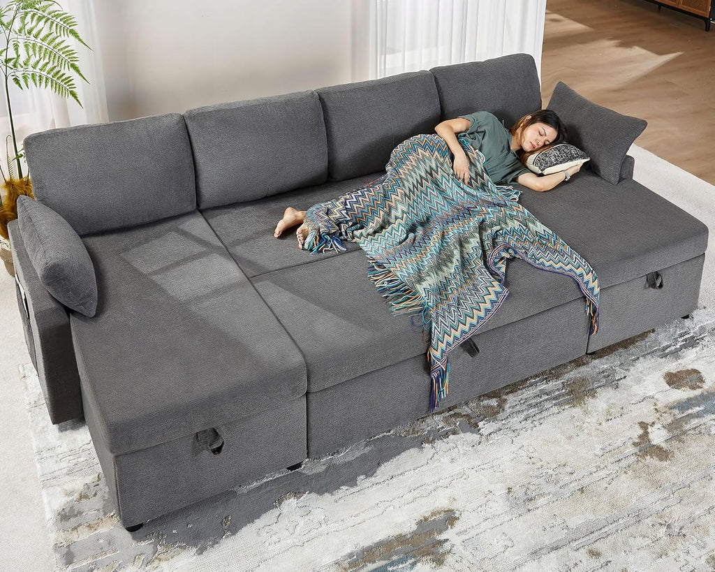 VanAcc Sofa Bed Sleeper Sofa with Storage Chaise 2 in 1 Pull Out Couch Living Room wourant