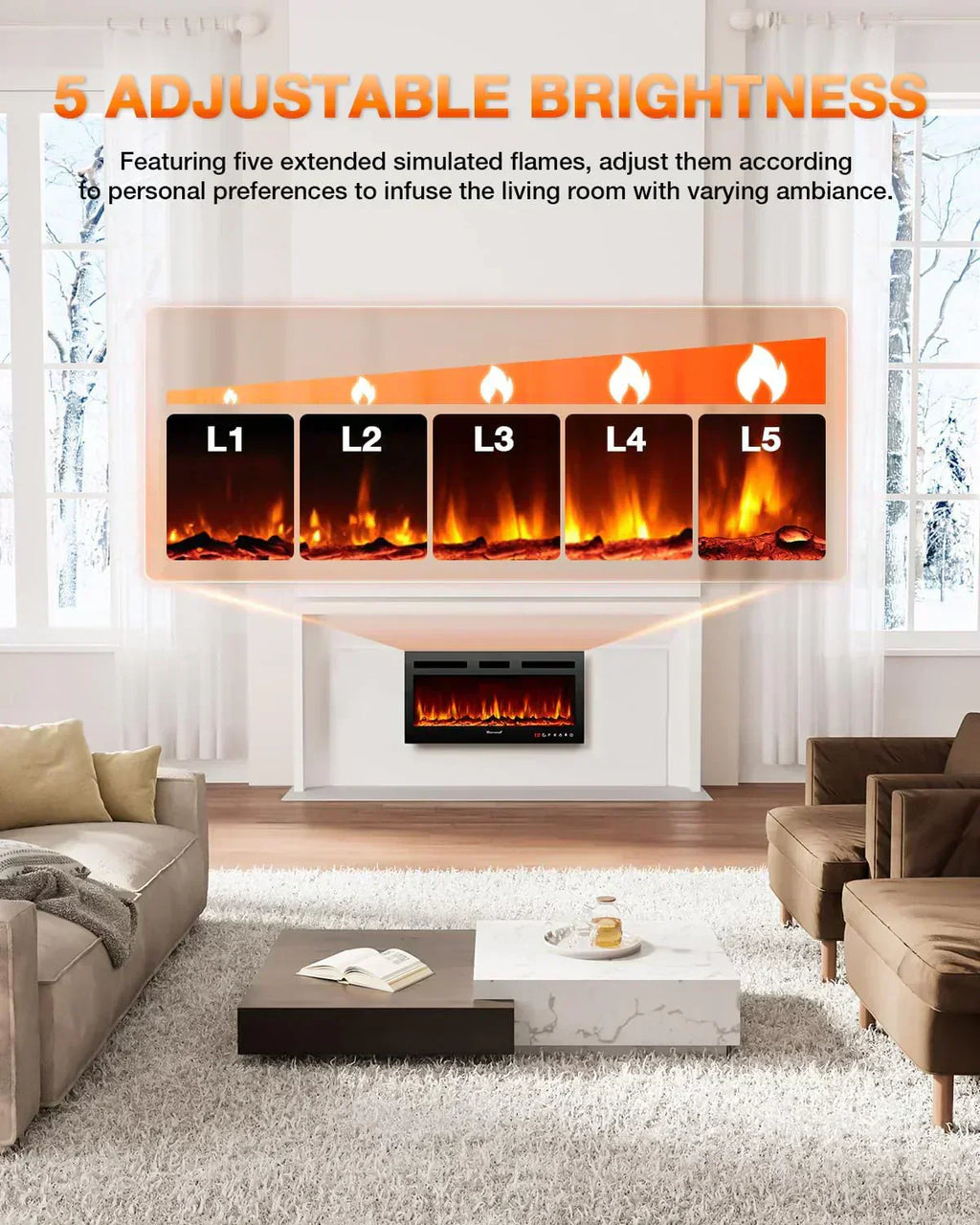 Electric Fireplace 60Inch Wall Mounted Electric Fireplace Heater with Timer Inserts TV Stand wourant