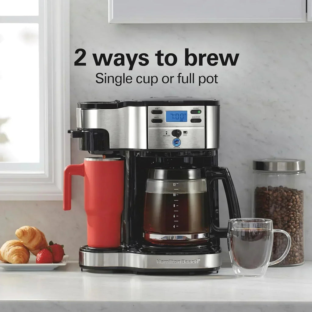 Hamilton Beach 2-Way 12 Cup Programmable Drip Coffee Maker Single Serve Machine Glass Carafe wourant