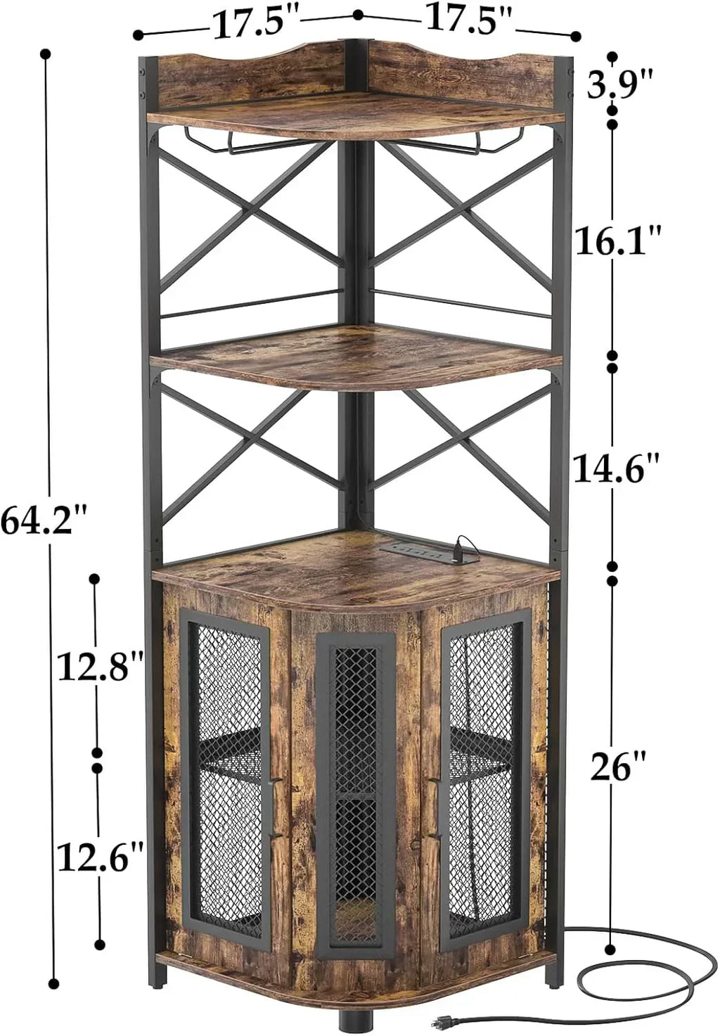 Corner bar cabinet with power socket industrial style wine cabinet light strip and glass rack wourant