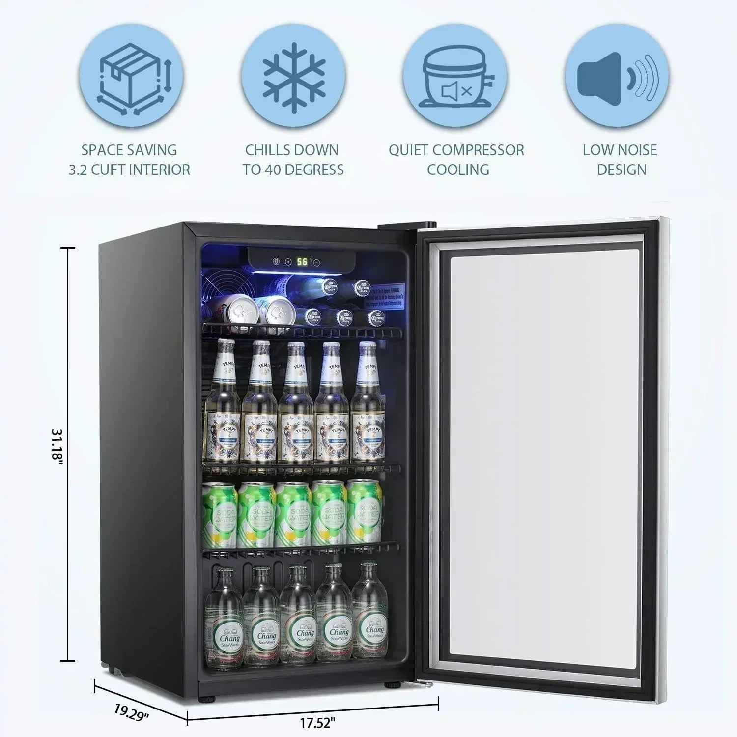 Antarctic Star Beverage Refrigerator Cooler 68 Can Mini Fridge with Glass Door for Beer Drinks Wine wourant
