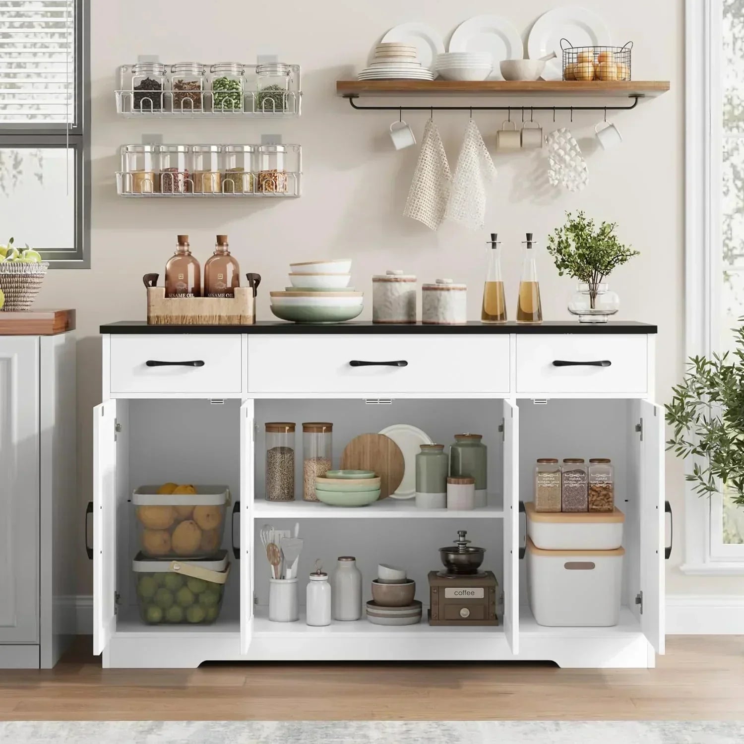 Sideboard with drawers large 55-inch sideboard modern farmhouse wood kitchen dining table wourant
