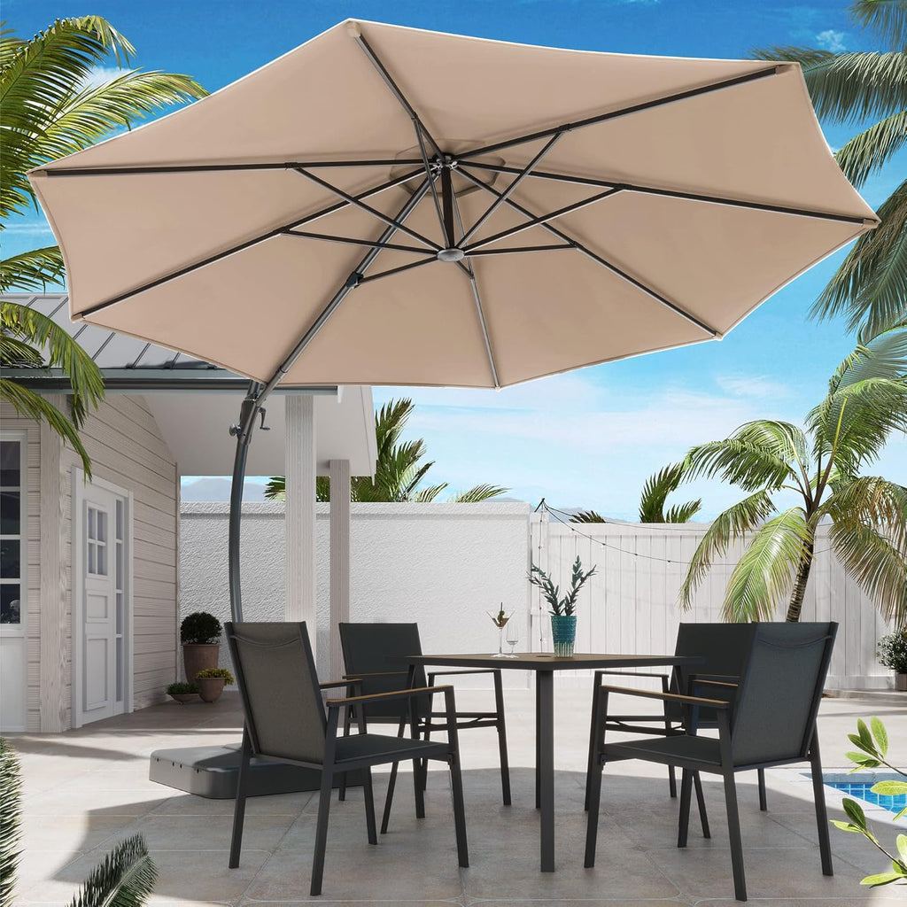 LAUSAINT HOME Outdoor Patio Umbrella with Base included 11 FT Deluxe Curvy Cantilever Umbrella wourant