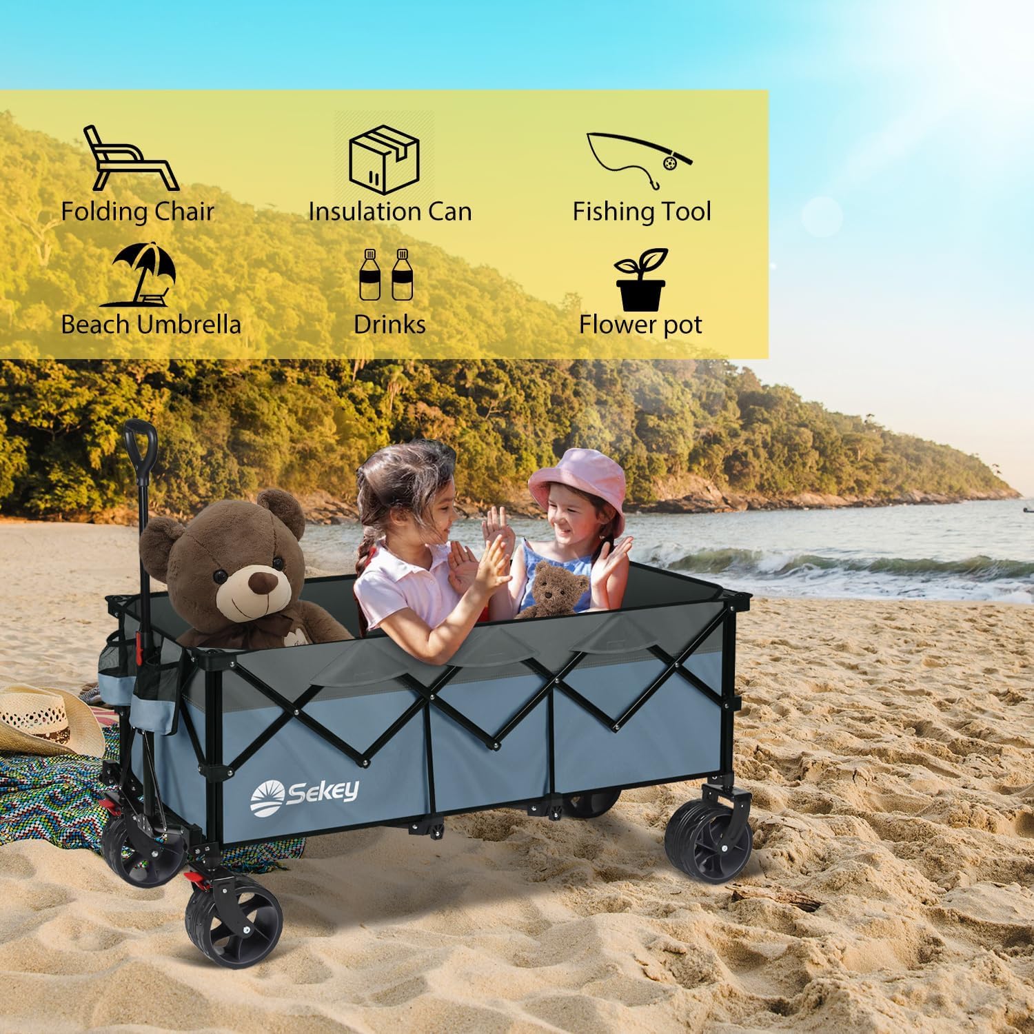 Sekey 48 Inch Long Foldable Extended Travel Cart 440 Lbs Folding Multi-Purpose Garden Cart wourant
