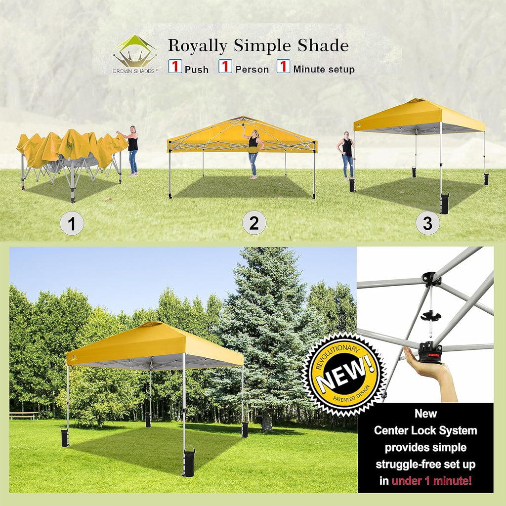 10x10 Pop-Up Awning One-Click Installation Beach Tent Outdoor Sunshade Silver Coated Top wourant
