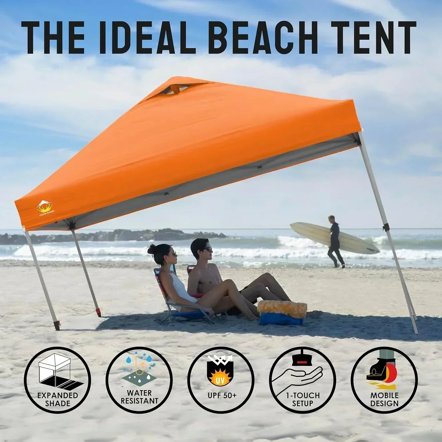 10x10 Pop-Up Awning One-Click Installation Beach Tent Outdoor Sunshade Silver Coated Top wourant
