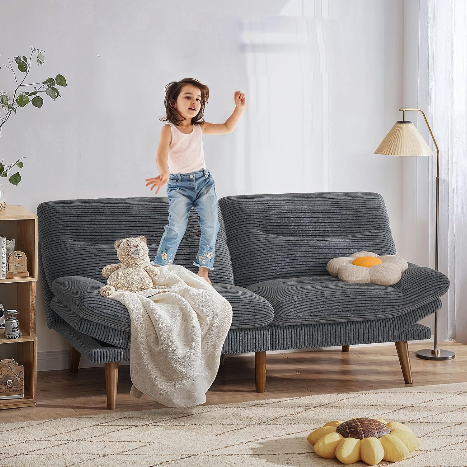 Convertible Futon Sofa Bed 66 Inch Corduroy Futon Sofa Recliner Sofa Bed for Small Spaces wourant