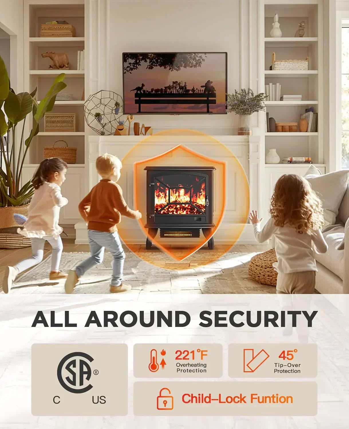 50" Smart Electric Fireplace 5300 BTU Heat Output Wall-Mount Built-In Electric Fireplace wourant